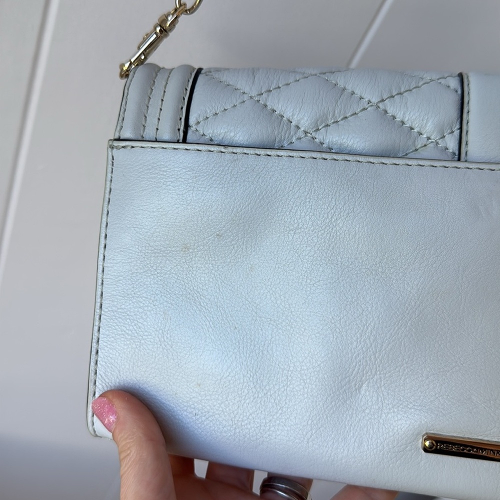 HOLD Rebecca Minkoff Love Quilted Crossbody Shoulder Bag Gray Beige Cream Taupe - Picture 8 of 11